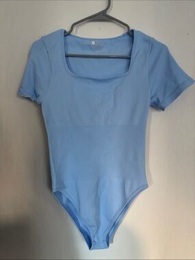 Women's Square Neck Short Sleeve Bodysuit - Light Blue